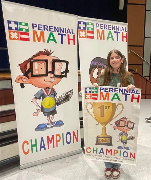Alexa Hernandez with Perennial Math first place banner